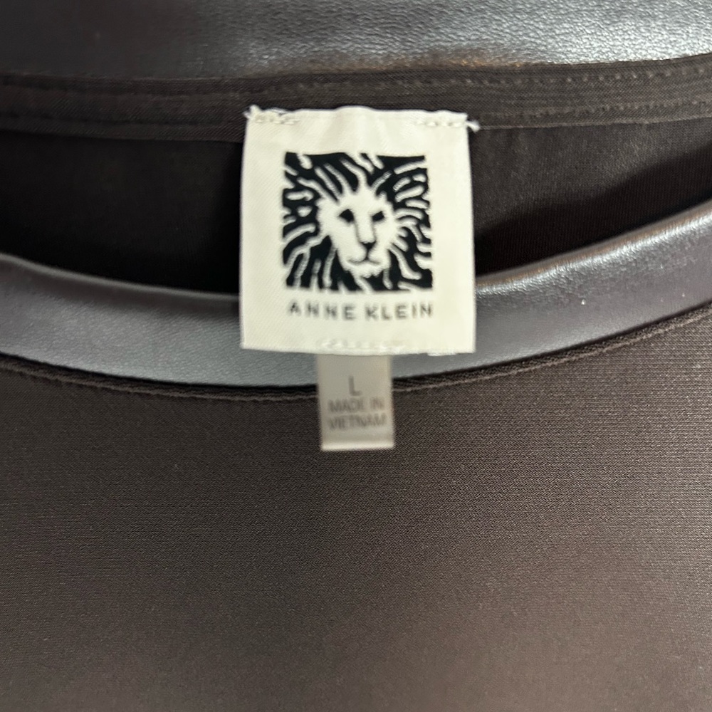 Anne Klein Short Sleeve Top with Leather Trim - Picture 3 of 3